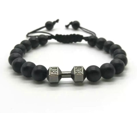 Men Bracelet - Black Beaded Life Fit Silver Bracelet