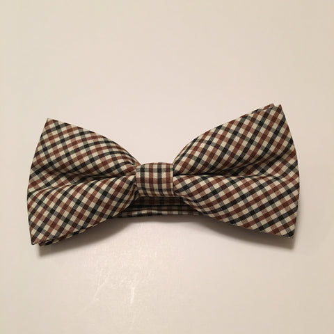 Men Bow Ties - Brown Mini Plaid - 3just3