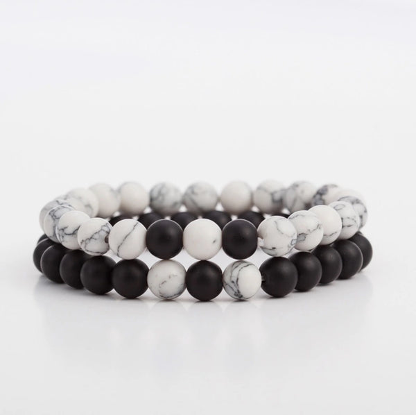 2pc Black Marble Bead Bracelet