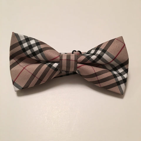 Men Bow Ties - Wide Brown Plaid - 3just3