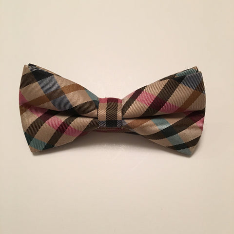 Men Bow Ties - Brown Pink Plaid - 3just3
