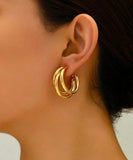 Earrings -  Triple Hoop Gold Earrings