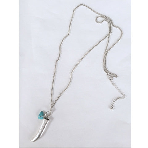 Necklaces -  Silver Chain with Horn and Turquoise Stone Necklace - 3just3
