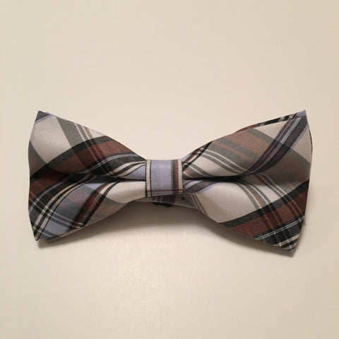 Men Bow Ties - Cream with Blue Plaid - 3just3