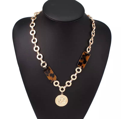 Necklace - Gold Medallion with Tortoise Necklace