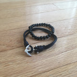 Men Bracelet - Anchor with Black Bead Bracelet Set