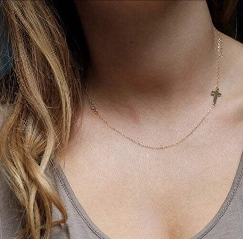 Necklaces - Gold Necklace with Sideway Cross