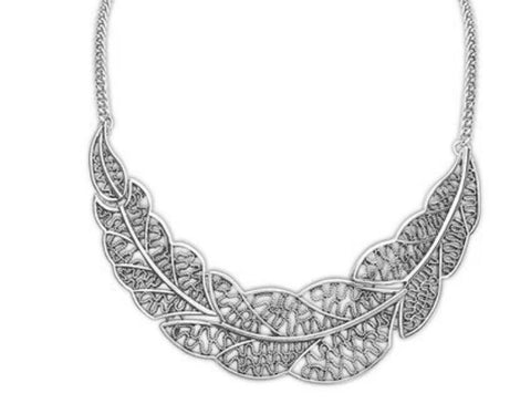 Necklaces - Boho Silver Leaf Necklace - 3just3