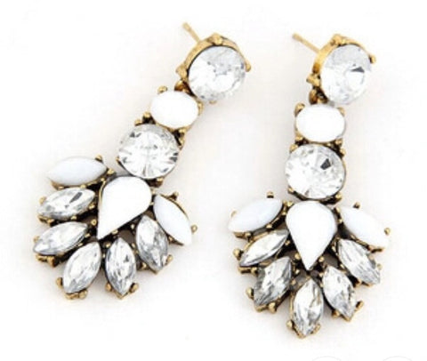 Earrings - White Crystal Drop Earrings - 3just3