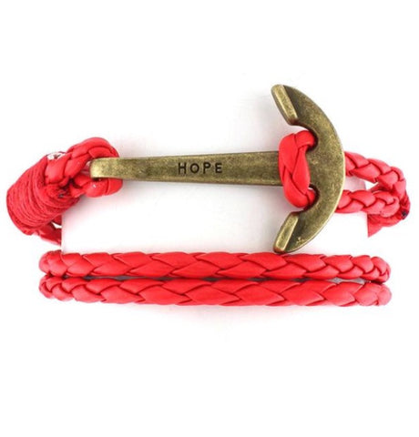 Men Bracelet - Gold Hope Anchor Red Rope Bracelet