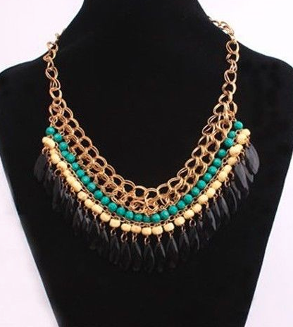 Necklaces -  Multilayer Resin Beads & Pendants Gold Necklace - 3just3