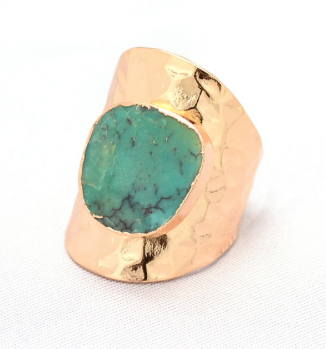Rings - Gold Plated Turquoise Stone Ring - 3just3
