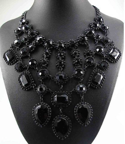Necklaces -  Onyx Black Crystal Bohemian Necklace - 3just3