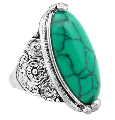 Rings - Silver Plated Oval Turquoise Ring - 3just3 - 1