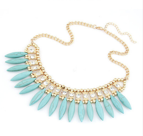 Necklaces -  Turquoise Statement Necklace with Crystals - 3just3