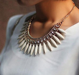 Necklaces -  White Statement Necklace with Crystals - 3just3 - 2