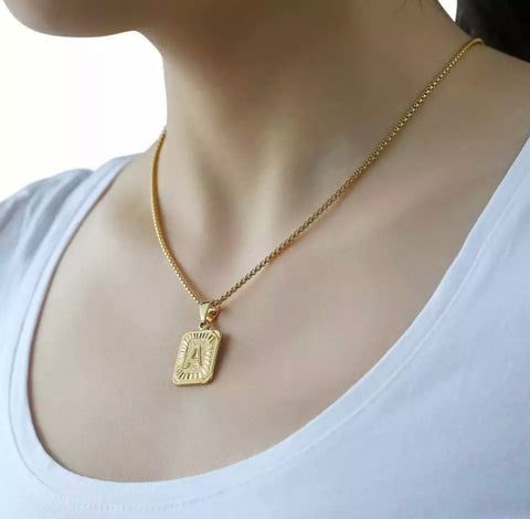 Square Initial Lock Necklace with Diamonds