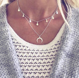 Necklace - Silver Layered Crescent Moon Necklace