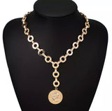 Necklace - Gold Medallion Y Necklace