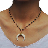 Necklace - Beaded Half Moon Crescent Necklace