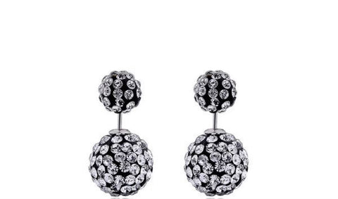 Earrings -  Black Crystal Double Sided-Stud Earrings