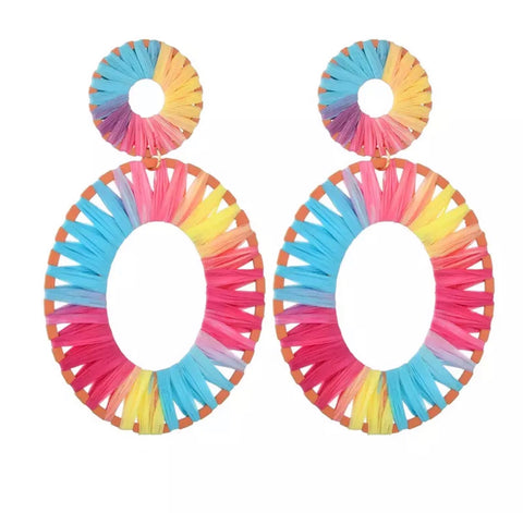 Earrings -  Rainbow Rattan Earrings