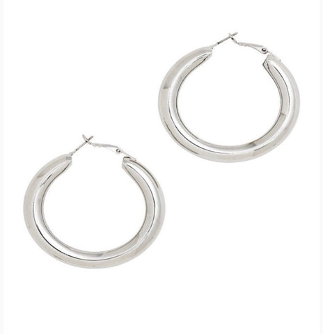 Earrings -  Chunky Circle Silver Hoops
