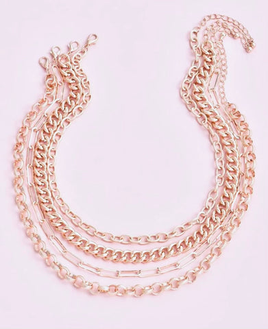 Necklaces -  Multi-layer Gold Curb Link Chain Necklace