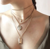 Necklace - Gold Four Layered Cross and Virgin Mary Necklace