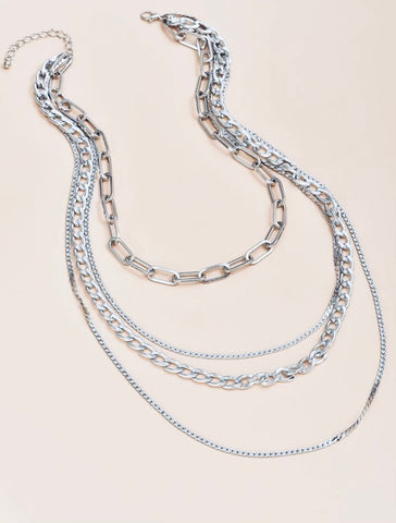 Necklaces - Multi-layer Silver Link Chain Necklace