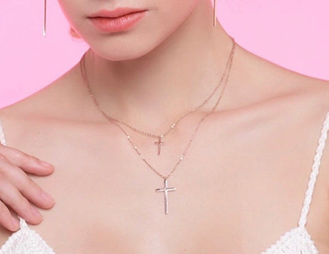 Necklace - Double Cross Rose Necklace