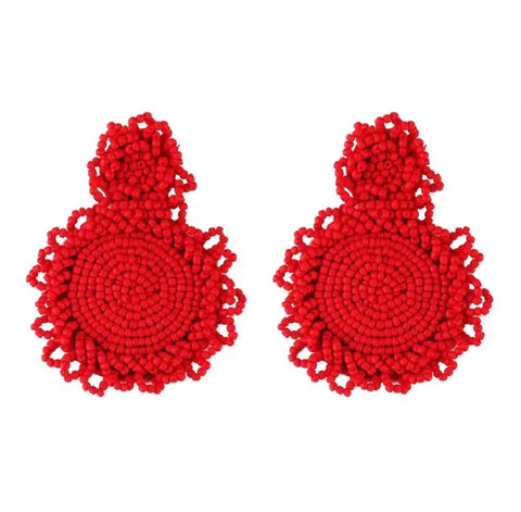 Earrings - Red Beaded Drop Earrings