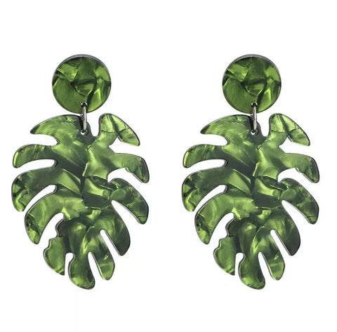 Earrings -  Tropical Green Leaf Earrings